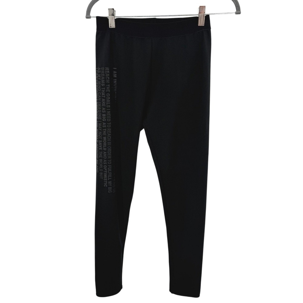 Norma Kamali Black "I Am Invincible" Graphic Leggings Women's M Slim Fit Stretch